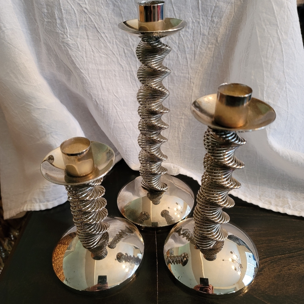 Twisted silver plated candlestick holders